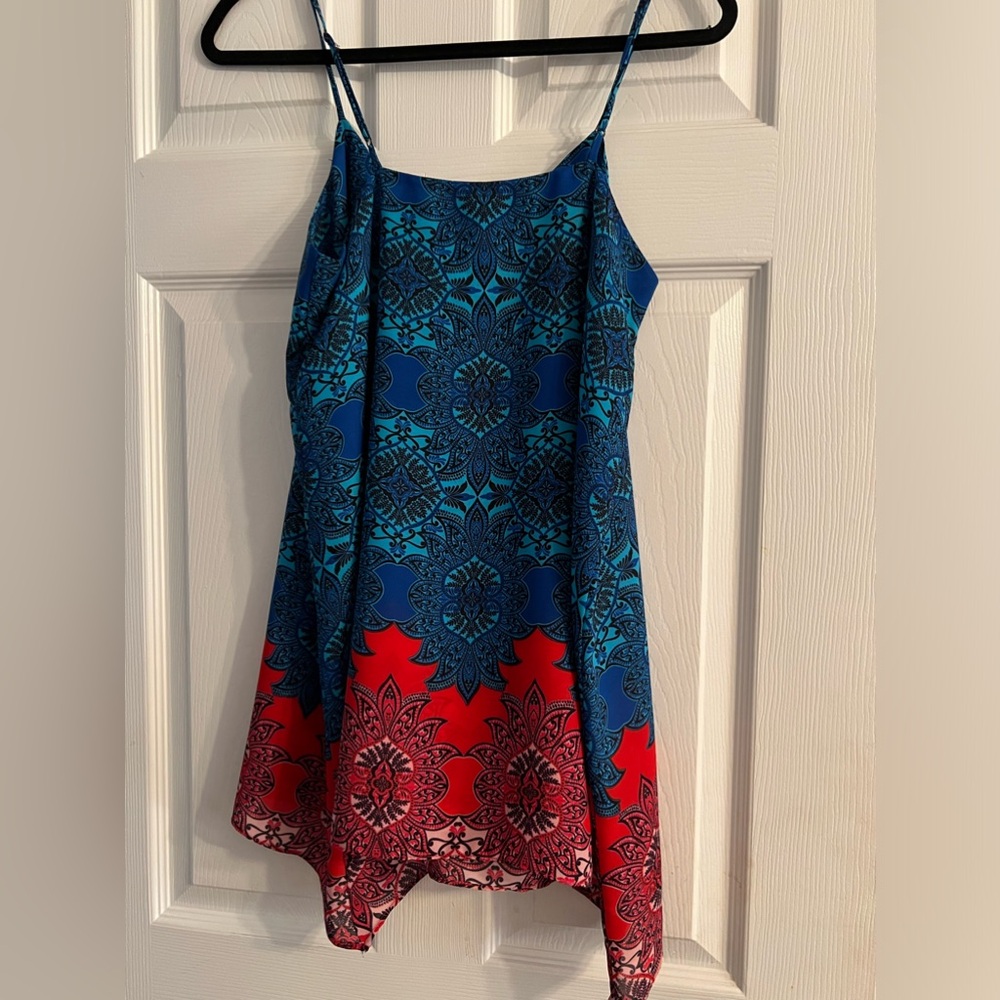 Beautiful Karen Kane summer floral scarf edge, spaghetti strap top size Small.